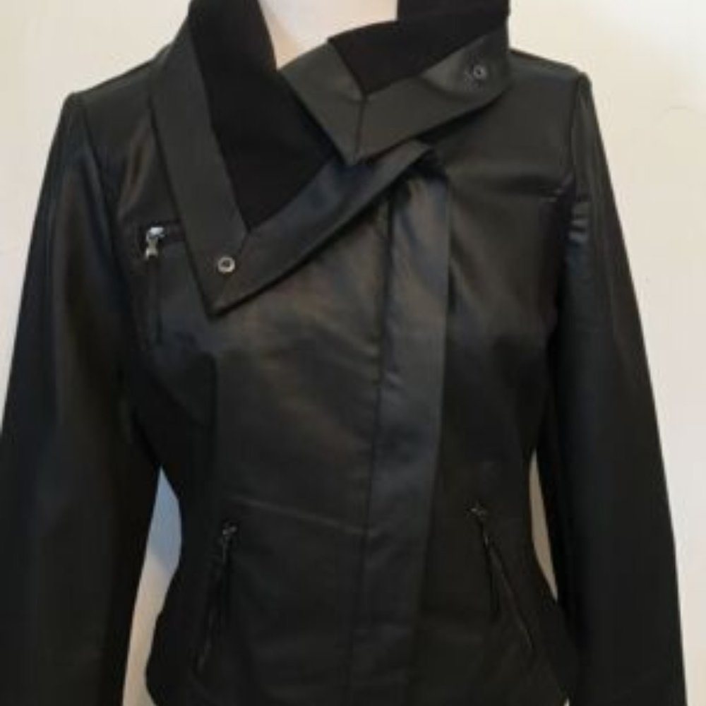 WHITE HOUSE BLACK MARKET BLACK COATED DENIM MOTO JACKET - NWOT